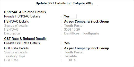 Stock Item Tax Rate