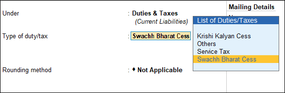 Service Tax Ledger Under Duties & Taxes in TallyPrime
