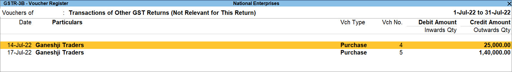 RCM Purchase Voucher Not Relevant for this Return in GSTR-3B of TallyPrime