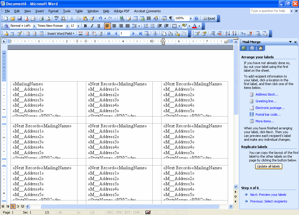 Updated Labels - Mail Merge in MS Word 2003 Using ODBC in TallyPrime