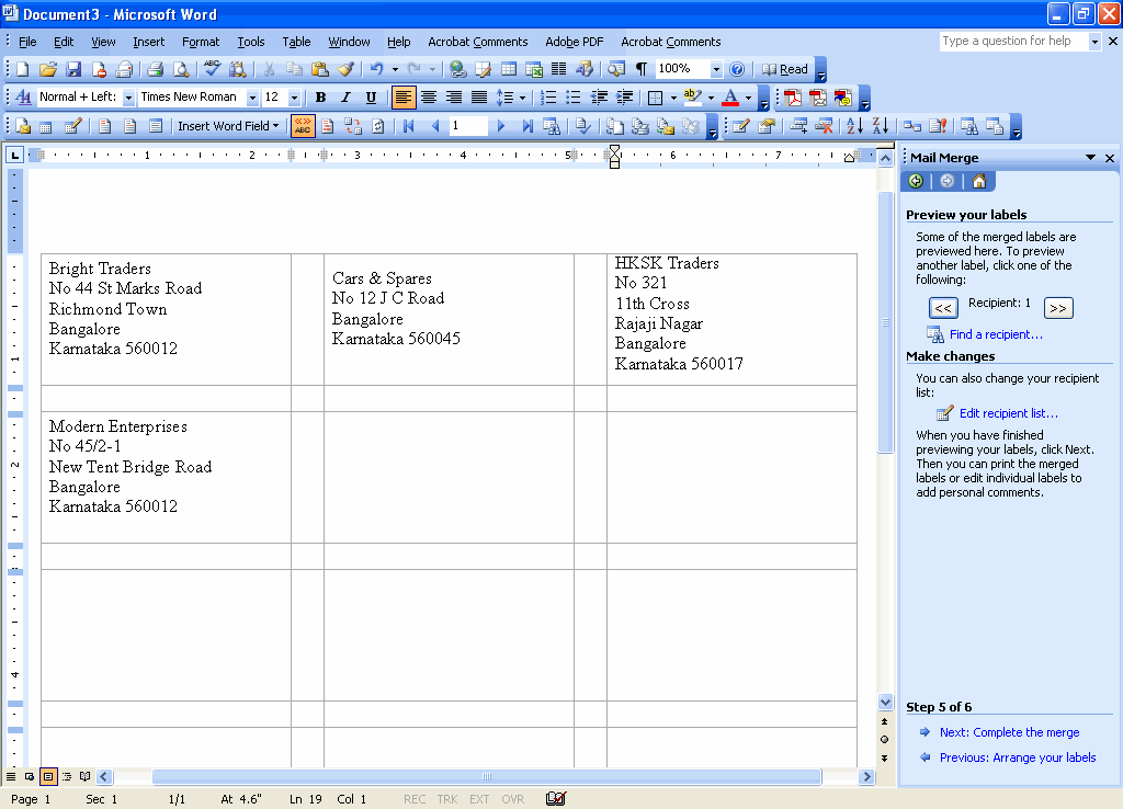 Preview - Label Printing with Mail Merge Using ODBC in TallyPrime