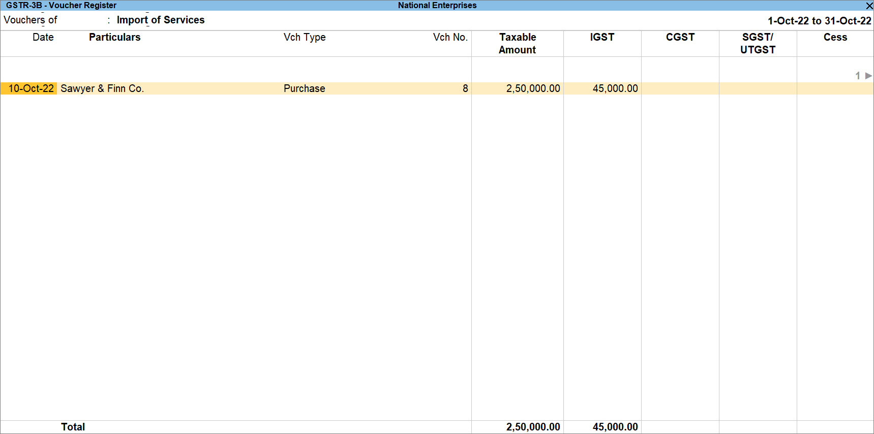 Purchase Voucher for Import of Services Under RCM in GSTR-3B of TallyPrime