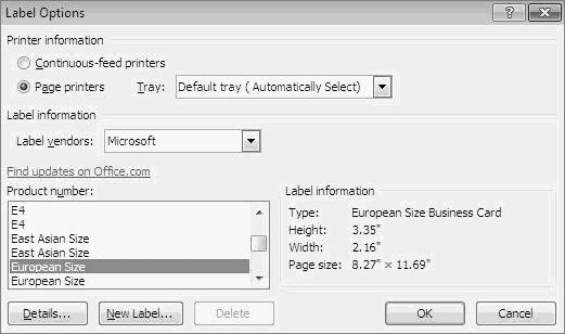 Product Number European Size - MS Word 2003