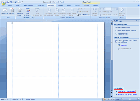 Arrange Your Labels - MS Word - Mail Merge Using ODBC in TallyPrime