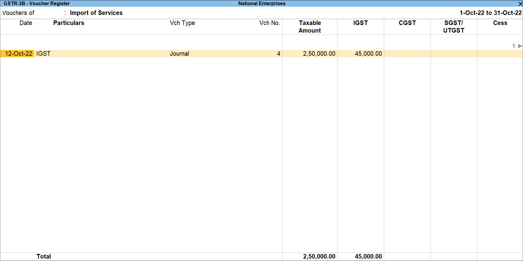 Journal Voucher Recorded to Raise Tax Liability in GSTR-3B of TallyPrime