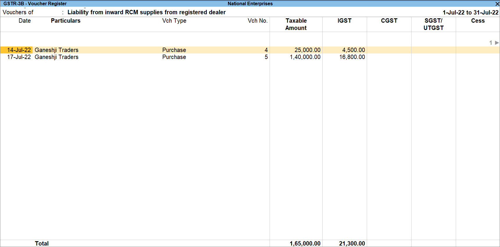 Tax Amount for RCM Purchases in GSTR-3B of TallyPrime