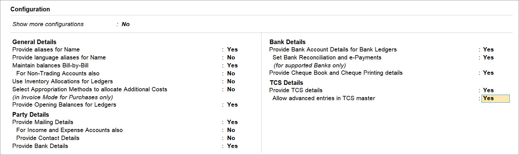 Allow advanced entries in TCS master set to Yes under F12 in Listed Collectee Party Ledger