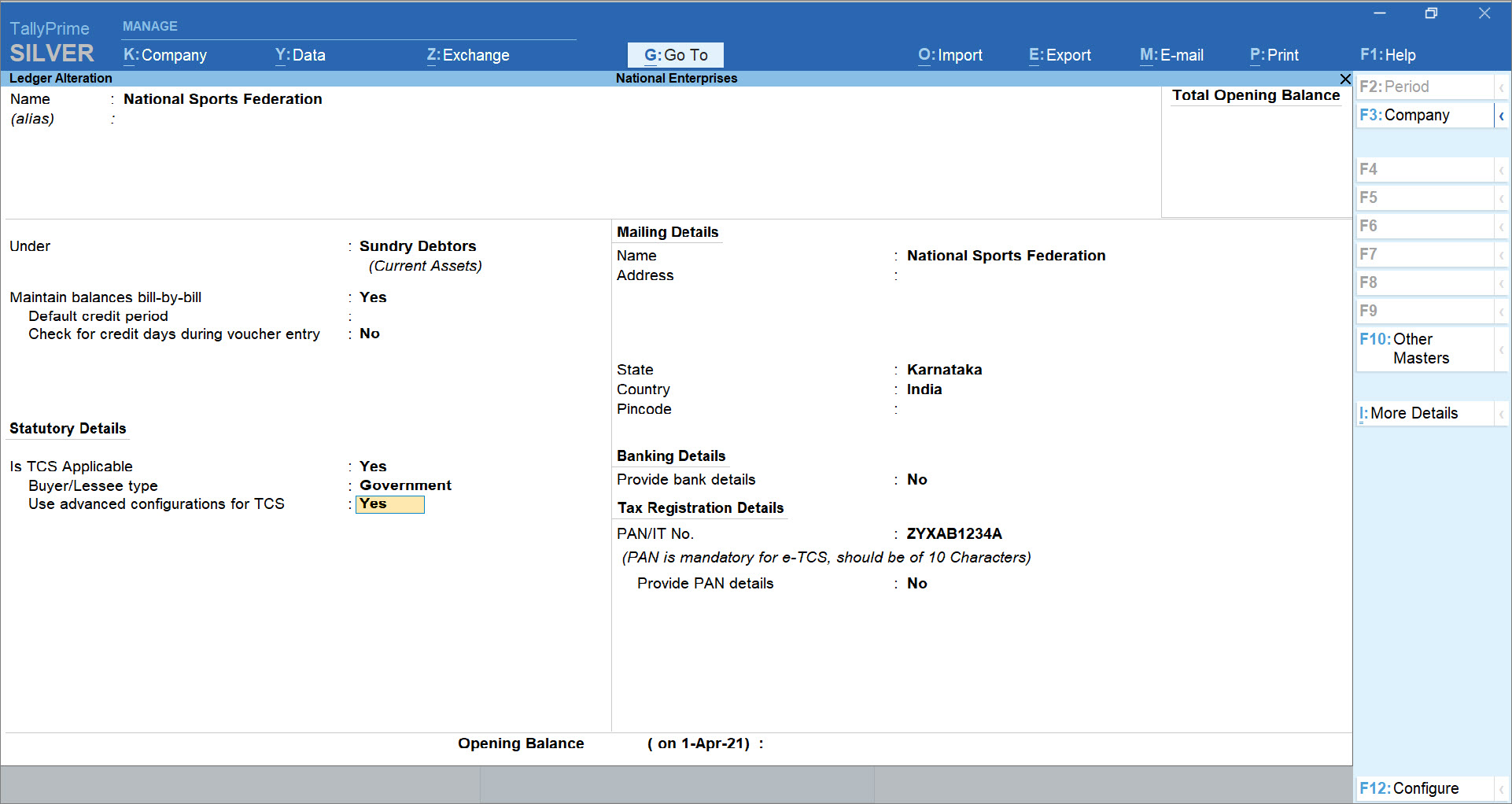 Use advanced configurations for TCS set to Yes in Listed Collectee Party Ledger