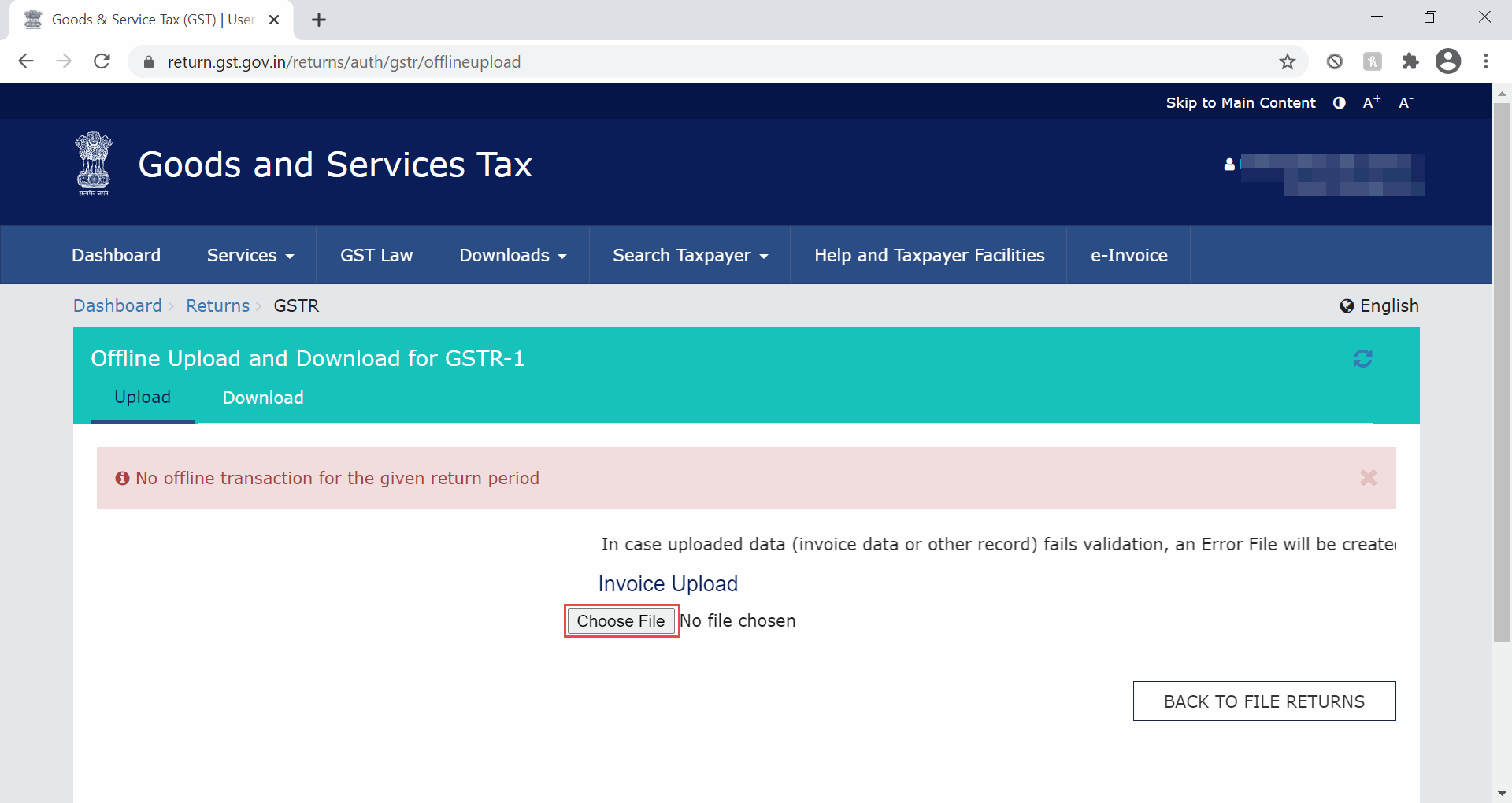 Choose Files to File E-Return for the Quarter on the GST Portal
