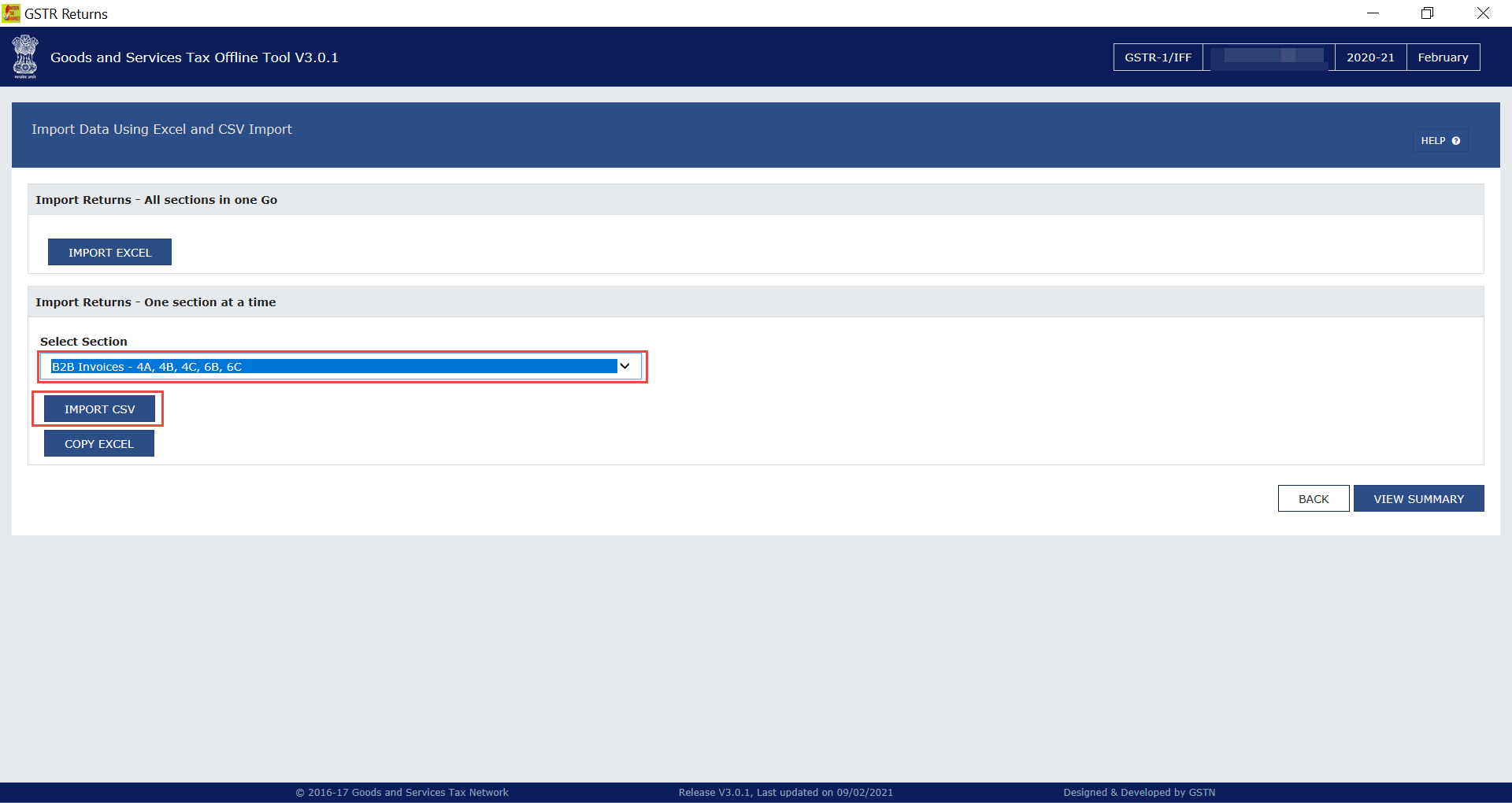 Click Import CSV on GST Offline Tool