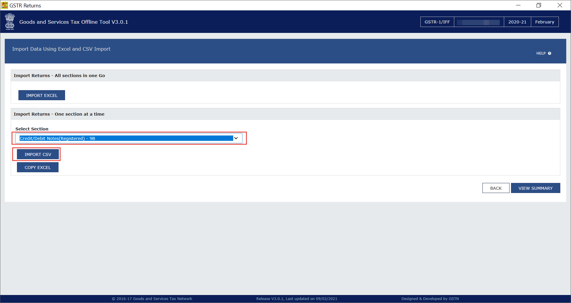 Select Section on GST Offline Tool