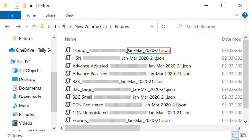 Section-wise JSON Files for the Quarter