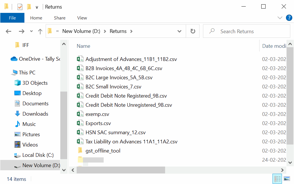 Section-Wise CSV Files Generated Using TallyPrime
