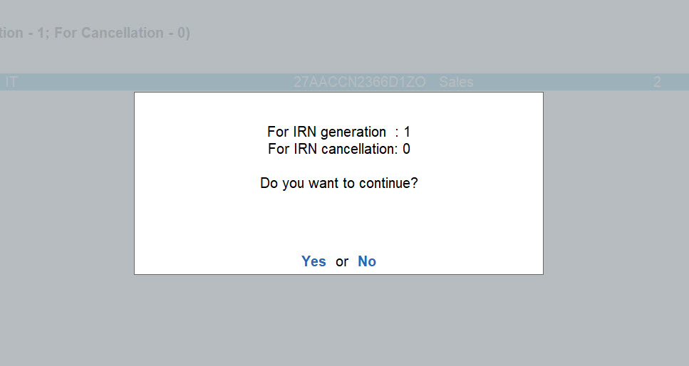 The Information Screen that Appears before Sending Vouchers for e-Invoicing