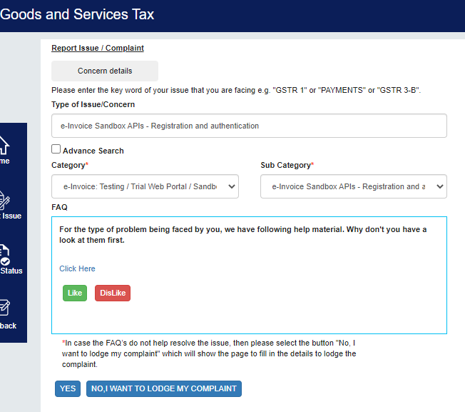 Raising a Ticket on GST Portal after the Sandbox Registration is Failed due to Invalid Mobile No or Email