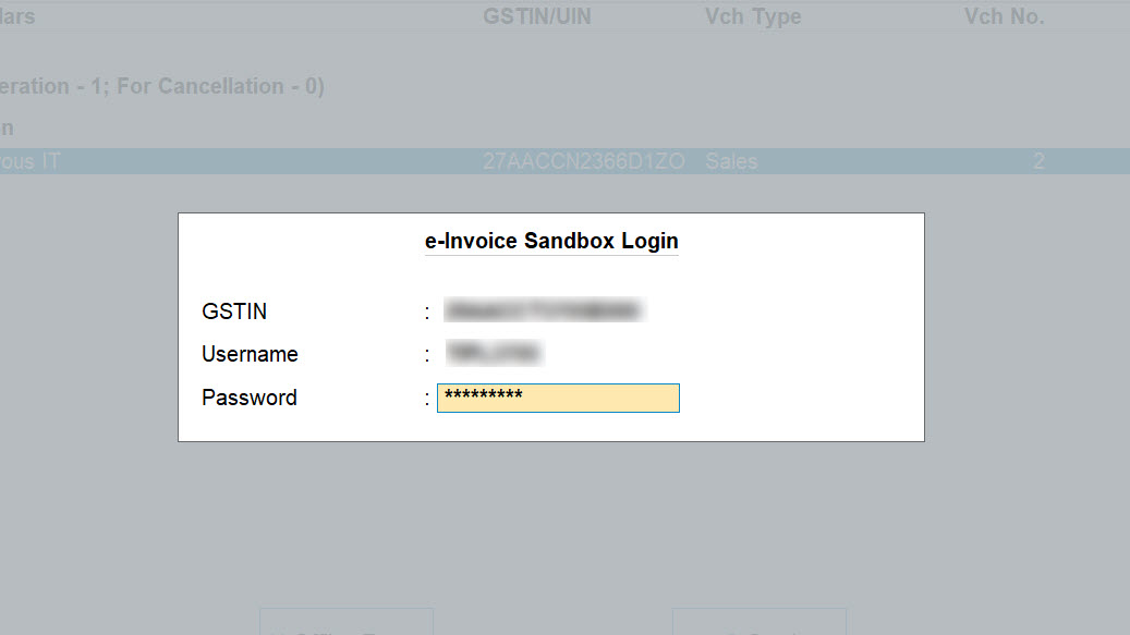The Login Screen with the Sandbox Credentials