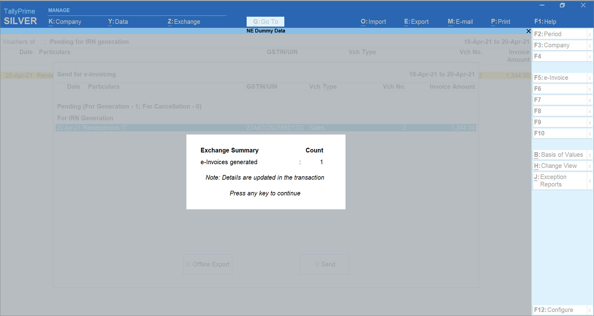 Exchange Summary in TallyPrime