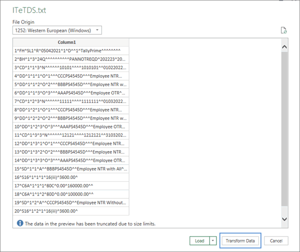 transform the data of the text file