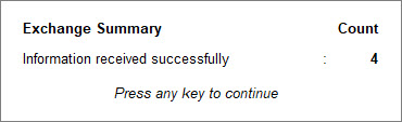 Exchange Summary in TallyPrime with the number of transactions for which GSTIN Info is received successfully