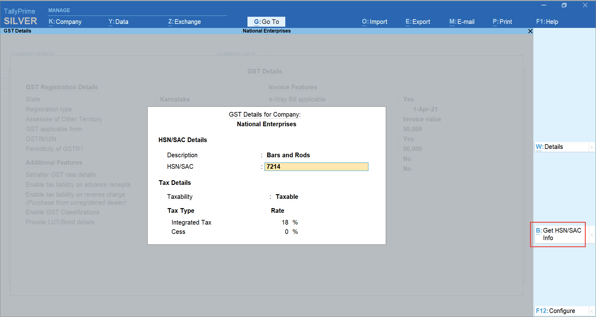 Get HSN or SAC Info Summary at the Company Level for HSN Validation in TallyPrime