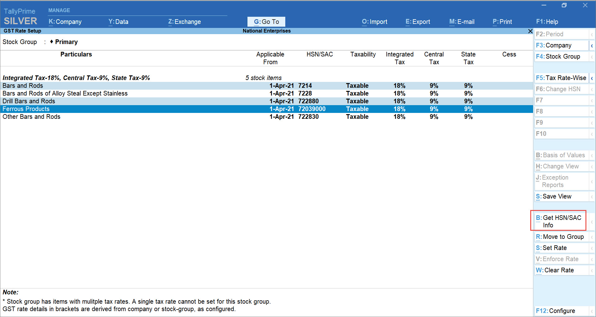 Get HSN or SAC Info Summary at the Company Level for HSN Validation in TallyPrime