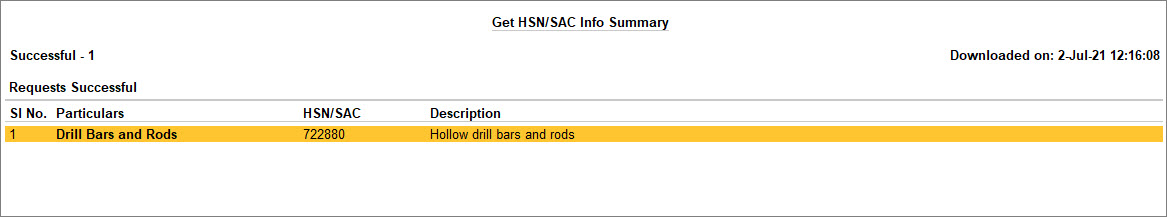 Get HSN or SAC Info Summary for HSN Validation in TallyPrime