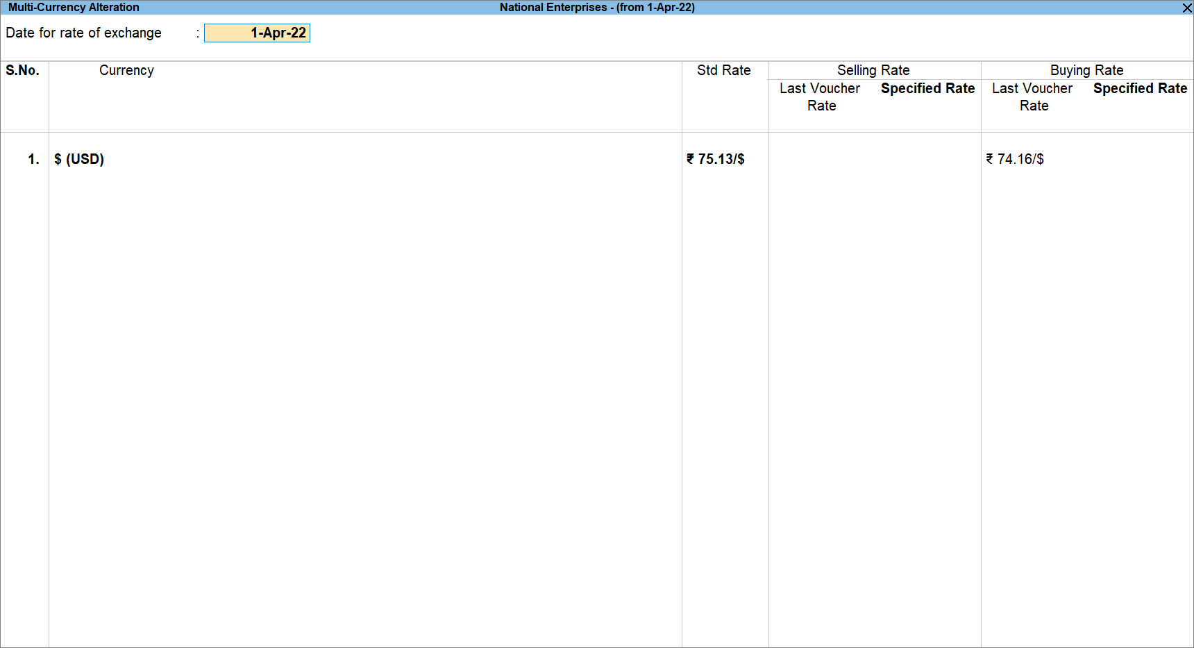 Change Rate of Exchange for Currency Against a Date in TallyPrime