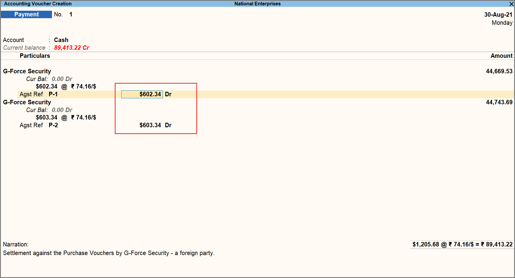 Settle Bills in Payment Voucher Individually in TallyPrime