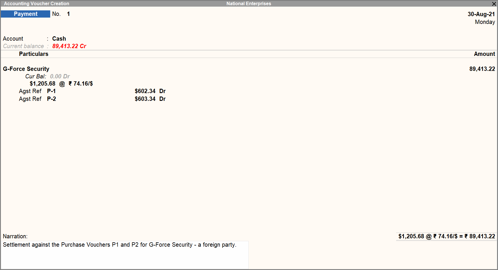 Against References Shown in Voucher in TallyPrime