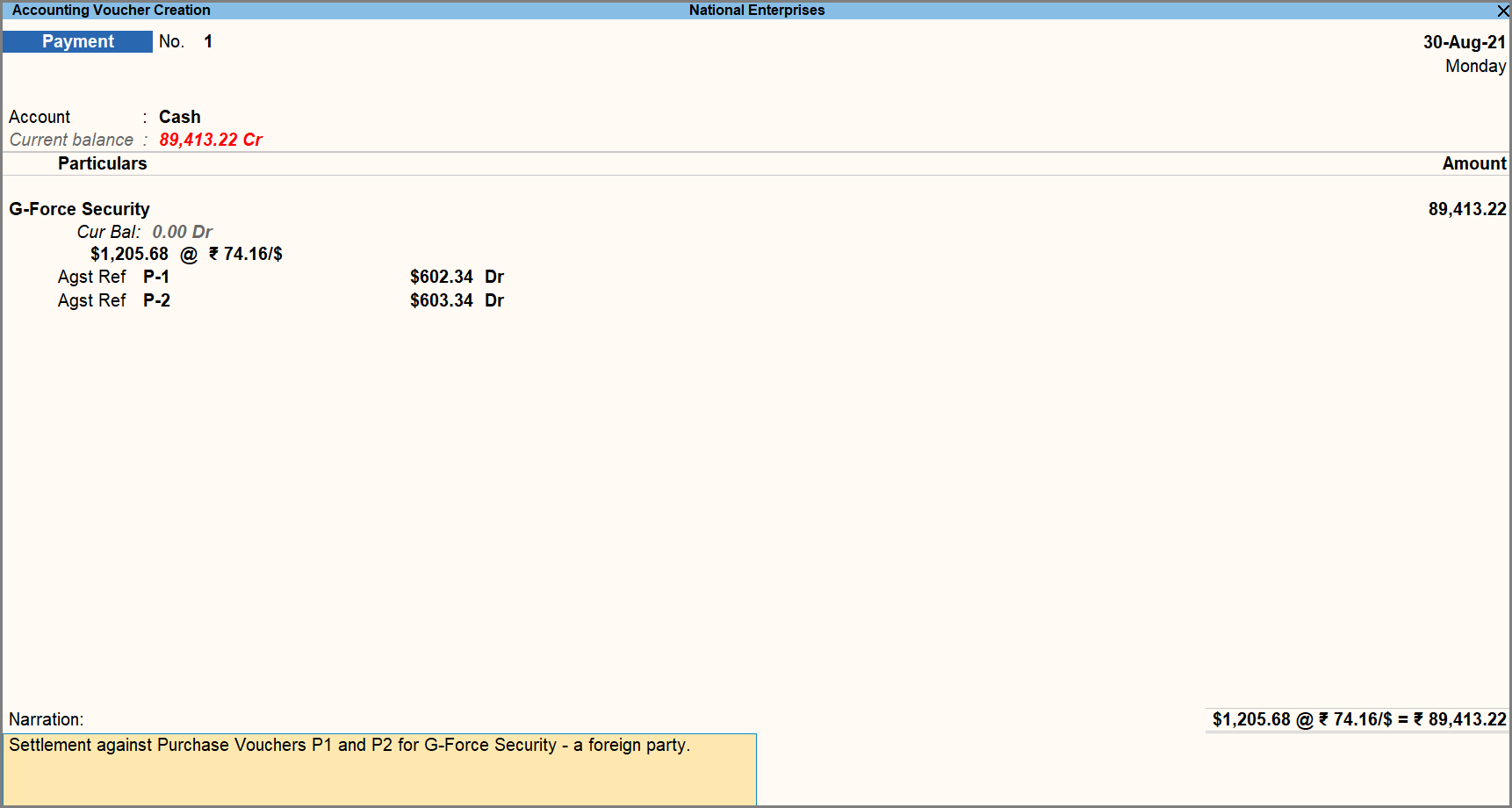 Against References in Voucher in TallyPrime