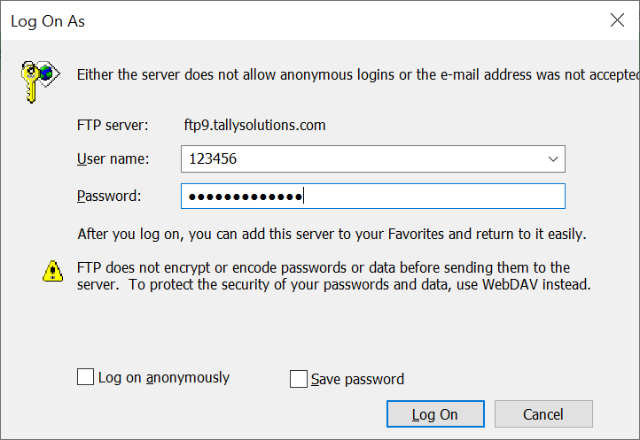 Login to Tally FTP Site for Sharing Data with Tally Support Executive