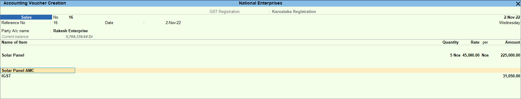 Service ledger without amount