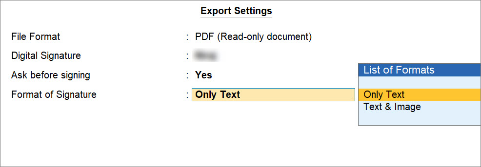 Digital Signature in TallyPrime - Only Text