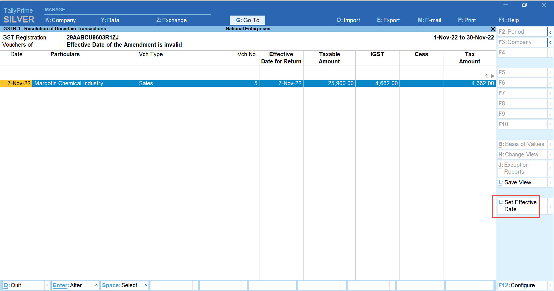 Uncertain Transactions Due to Missing Return Effective Date in TallyPrime