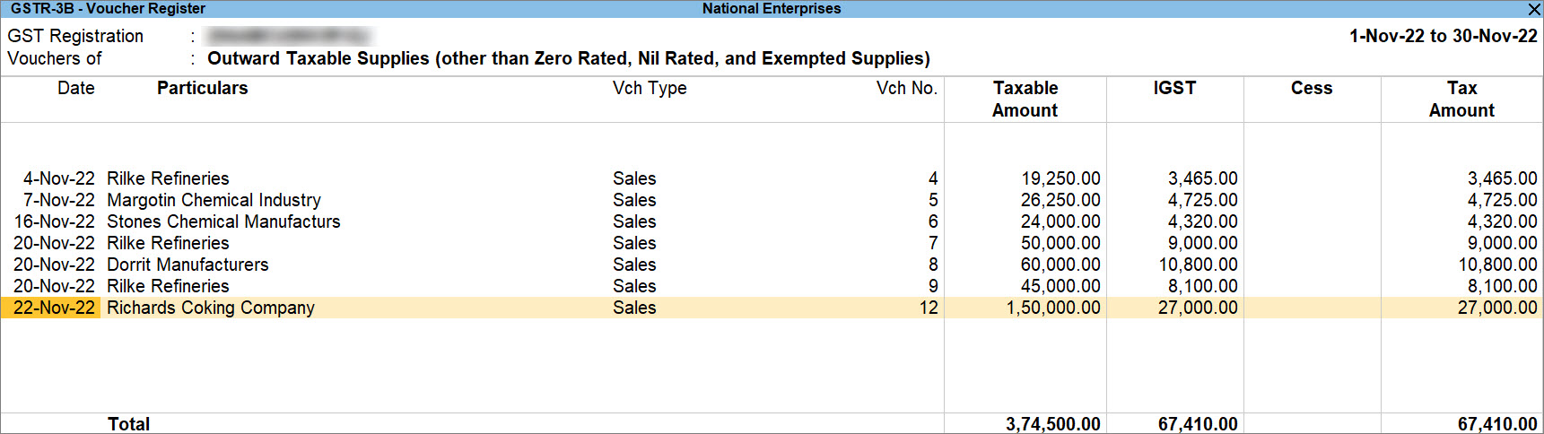 Sales of Service to Regular - SEZ in GSTR-3B of TallyPrime