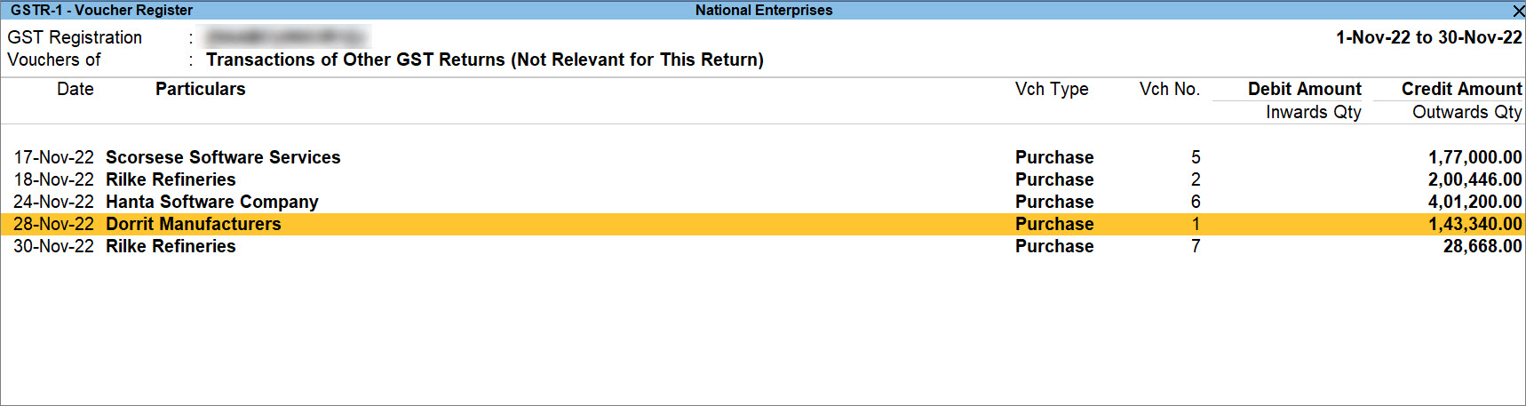 Purchase of Goods from Regular Company in GSTR-1 of TallyPrime