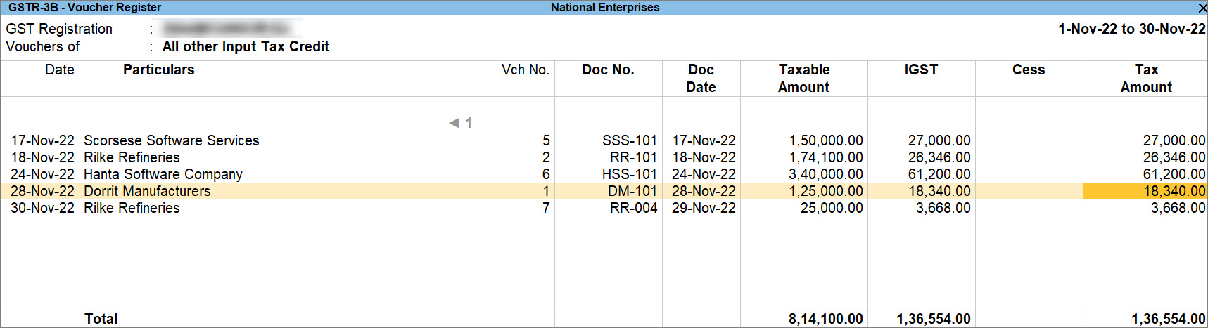 Purchase of Goods from Regular Company in GSTR-3B of TallyPrime