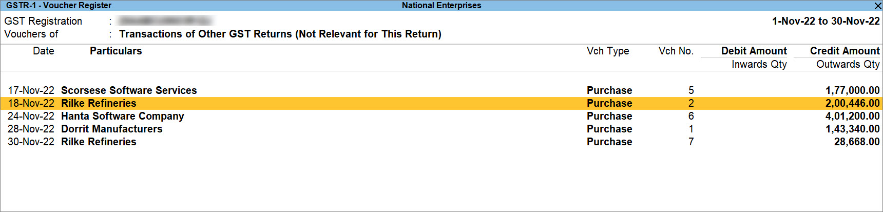 Purchase of Goods from Regular - SEZ in GSTR-3B of TallyPrime