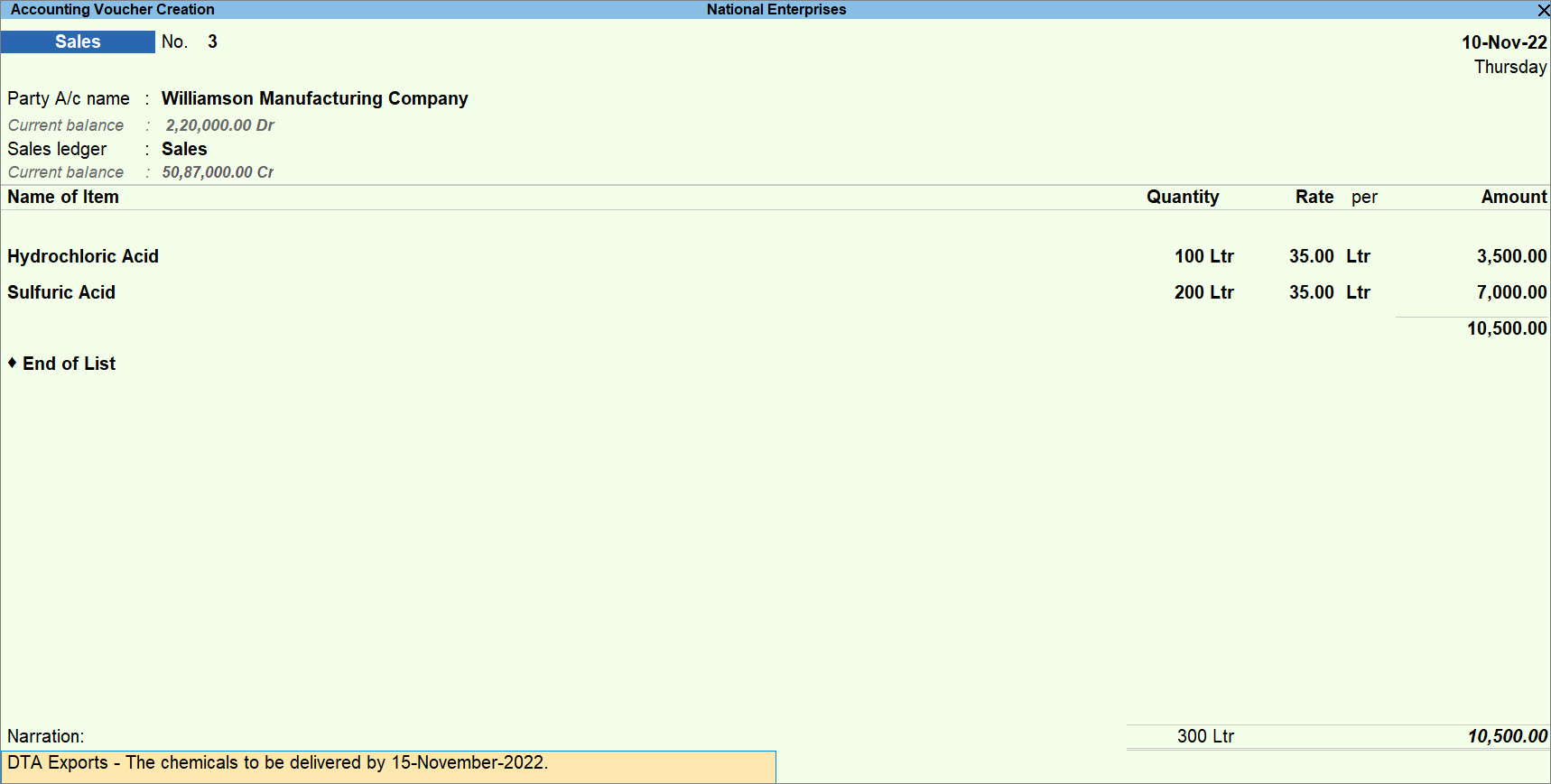 Sales Invoice for DTA Exports in TallyPrime
