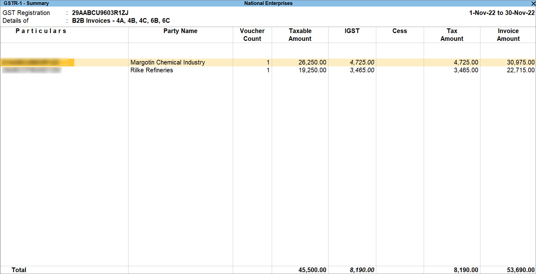 Sales of Goods to Regular - SEZ in GSTR-1 of TallyPrime