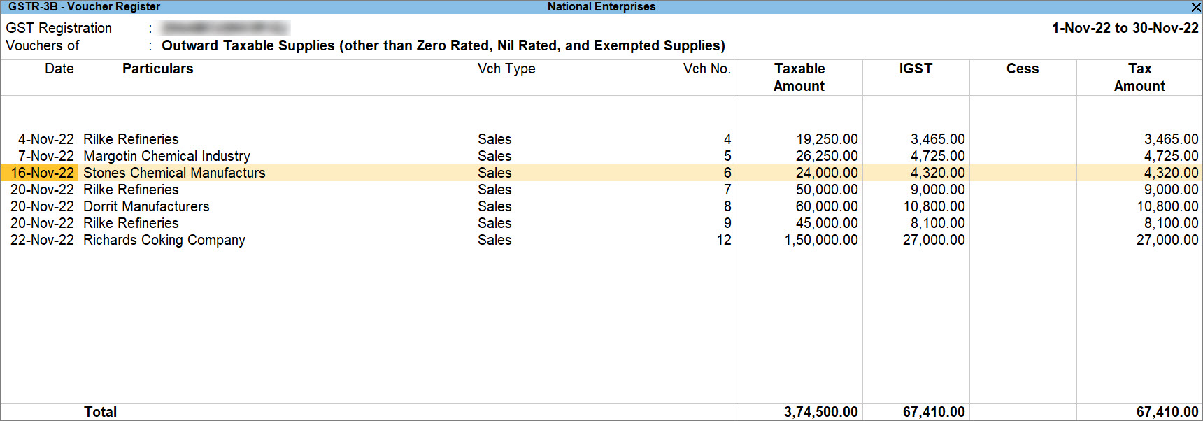 Sales of Services to Regular Company in GSTR-3B of TallyPrime