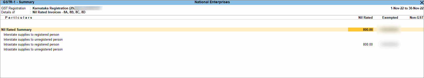 GSTR-1 Nil Rate Supply