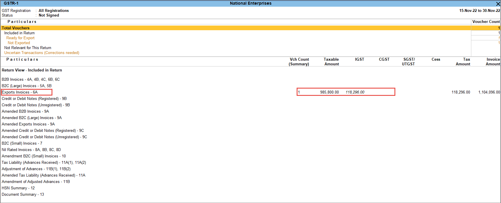 GSTR-1 for Export Sales