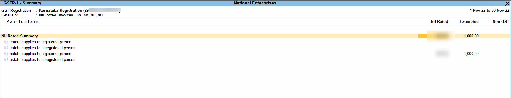 GSTR-1 Exempt Supply