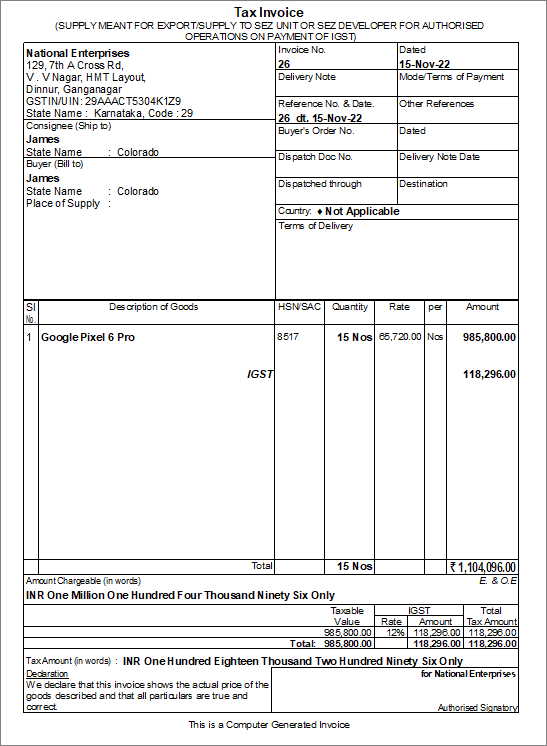 Print Export Invoice