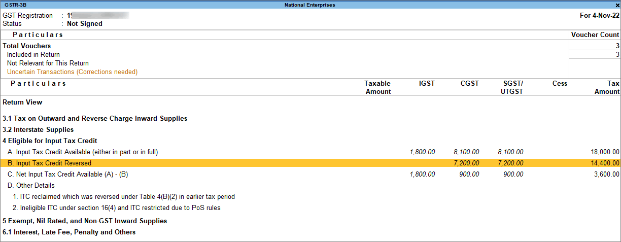 Debit Note GSTR3B TallyPrime