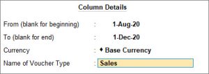 Column Details in TallyPrime
