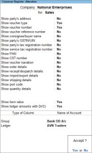 Columnar Sales Register in TallyPrime
