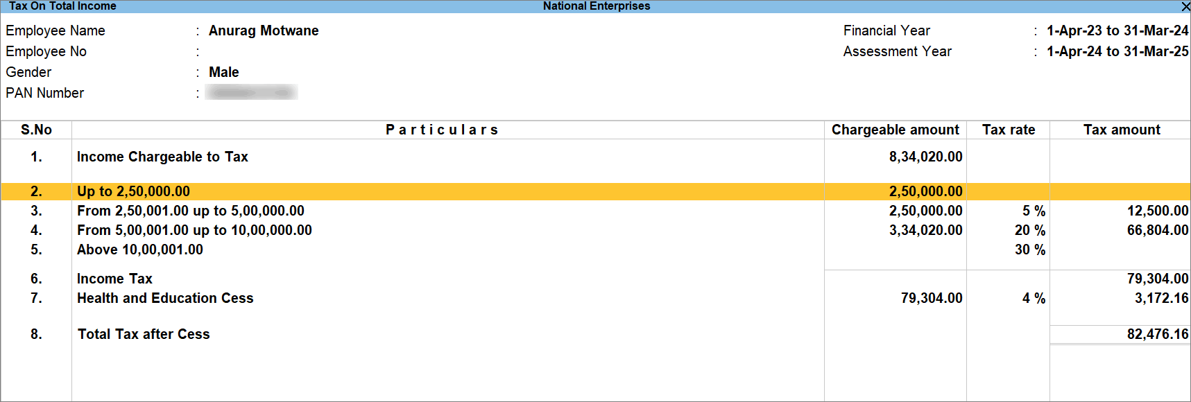 Revised Income Slabs for Regular Tax Regime for Better Clarity and Understanding of Tax Calculation in TallyPrime