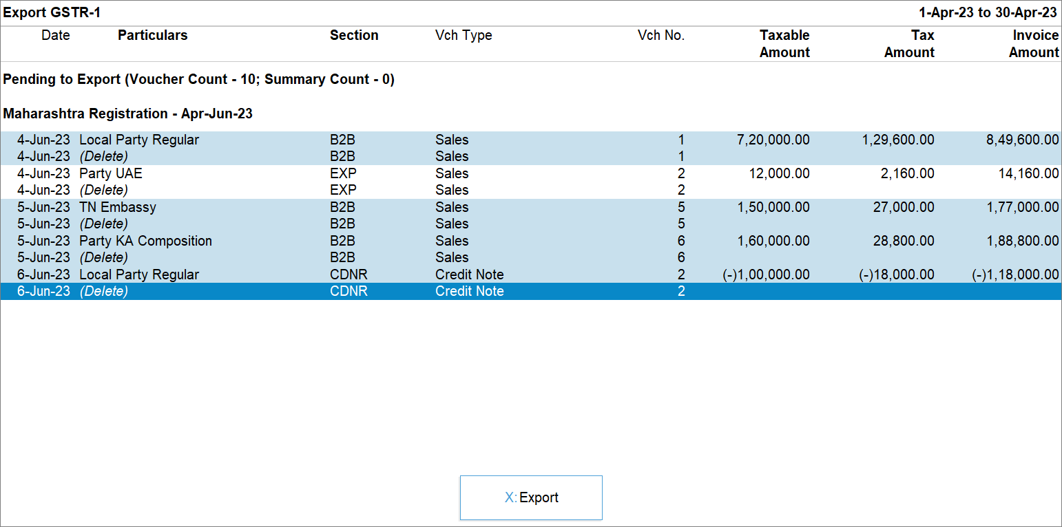Selecting Sections for the First Months of the Quarter While Exporting GSTR-1 from TallyPrime